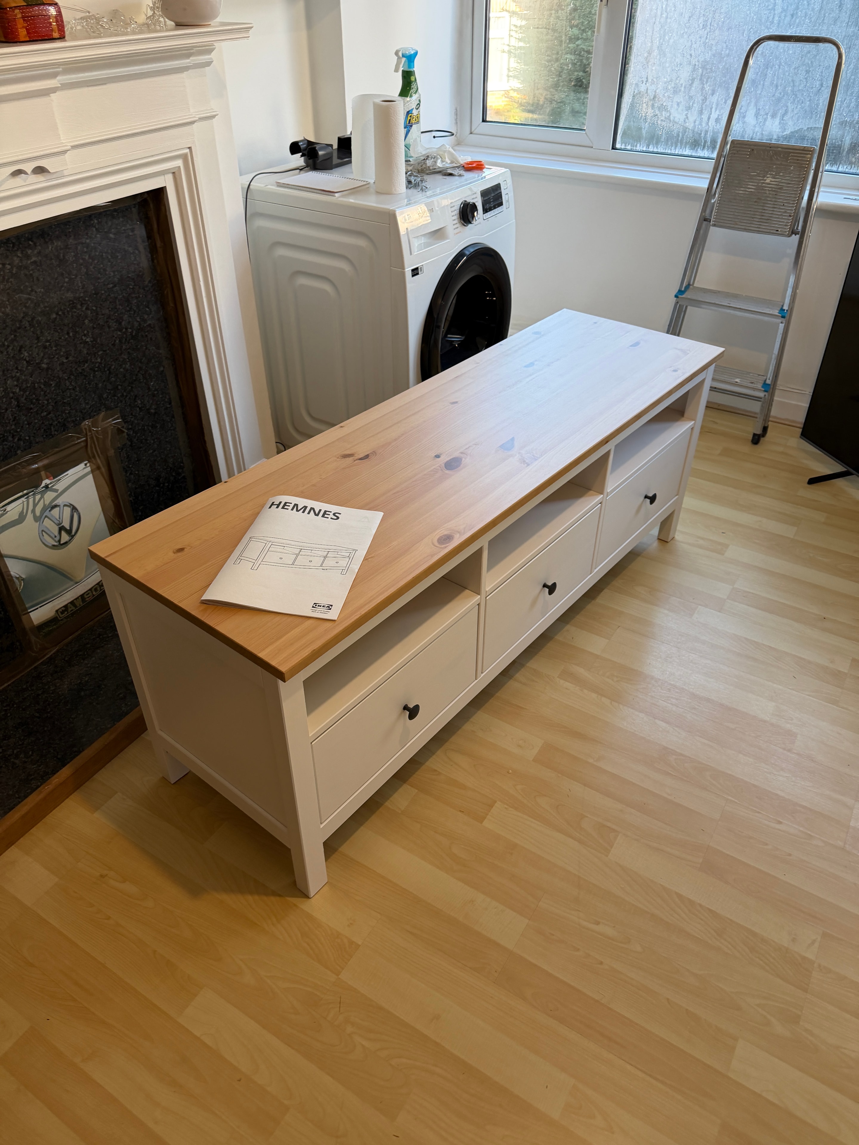 Chest of drawers assembled and positioned in bedroom