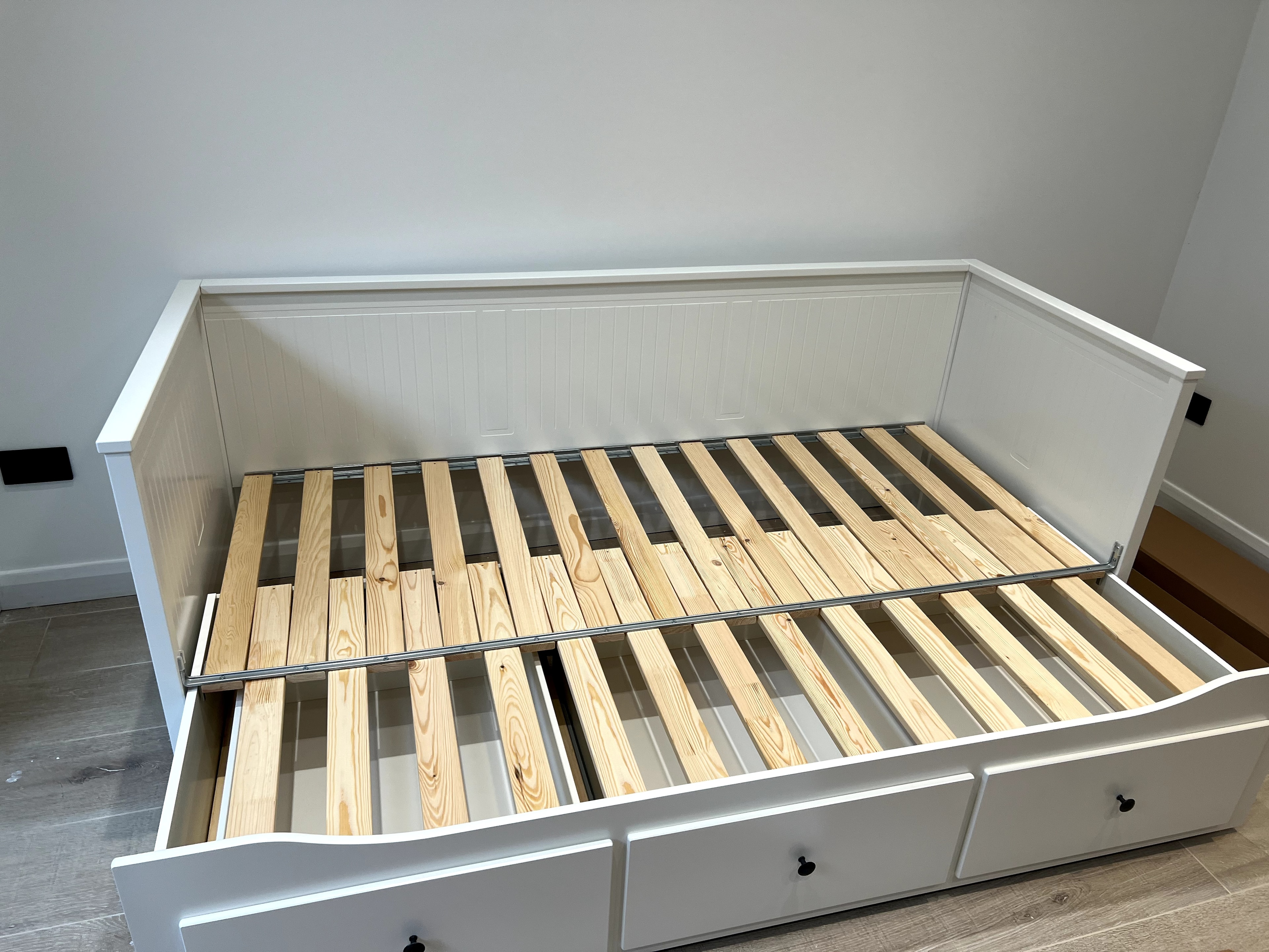 IKEA Hemnes day bed extended to double with pull-out trundle and drawers
